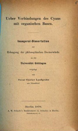 Über Verbindungen des Cyans mit organischen Basen : Inaug. Diss. d. Un. Göttingen