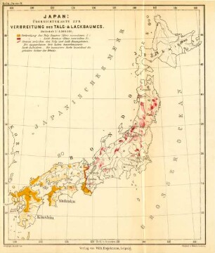 Japan: Übersichtskarte zur Verbreitung des Talg- & Lackbaumes