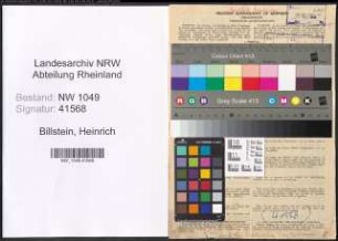 Entnazifizierung Heinrich Billstein , geb. 15.02.1884 (Spiegelbeleger)