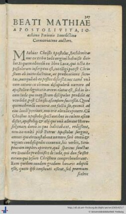 Beati Mathiae Apostoli Vita.