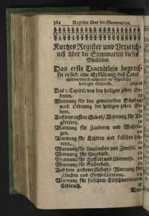 Kurtzes Register und Verzeichnis über die Summarien dieses Büchleins.