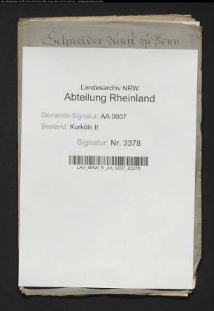 Vorstellungen der Schneiderzunft zu Bonn wegen der Pfuscher