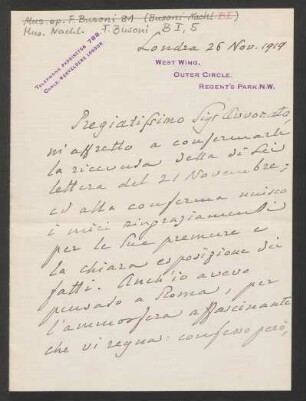 Brief an Luigi Ansbacher : 26.11.1919