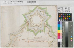 Münster (Münster) Zitadelle mit anschließender Stadtbefestigung auch Vermerk des Wasserstandes 2.H. 17.Jh. o.M. 32 x 43 kol. Zeichnung KSM Nr. 753p