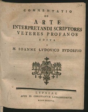 Commentatio De Arte Interpretandi Scriptores Veteres Profanos