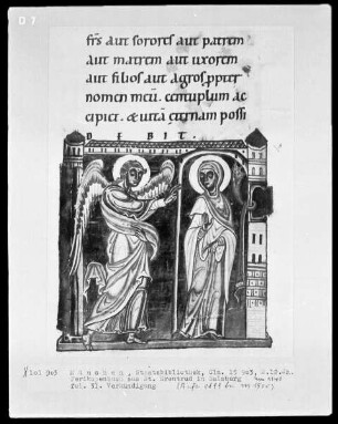 Perikopenbuch aus dem Benediktinerinnenkloster Sankt Erentrud auf dem Nonnberg — Verkündigung, Folio 31recto