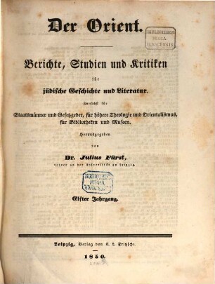 Der Orient : Berichte, Studien und Kritiken für jüdische Geschichte und Literatur, 11. 1850