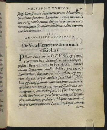1. De Vitae Honestate et morum disciplina.