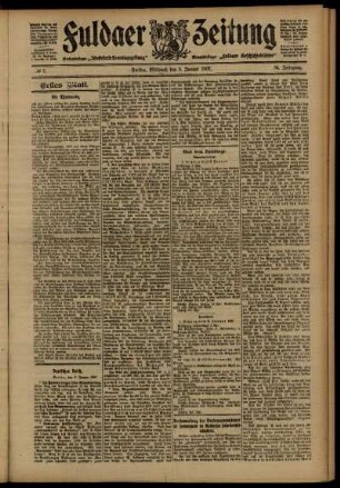 Erste Ausgabe vom Mittwoch, den 09. Januar 1907.