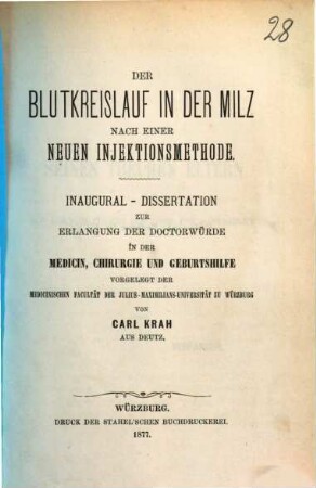 Der Blutkreislauf in der Milz nach einer neuen Injektionsmethode : Inaug.-Diss.