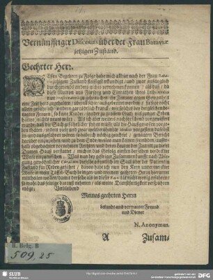 Vernünfftiger Discurs über der Frau Bataviae jetzigen Zustand