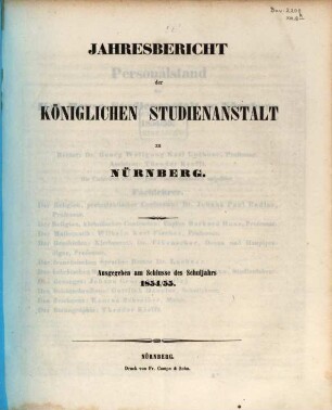 Jahresbericht der Königlichen Studienanstalt zu Nürnberg. 1854/55
