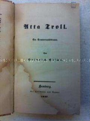 Erstausgabe von Atta Troll von Heinrich Heine