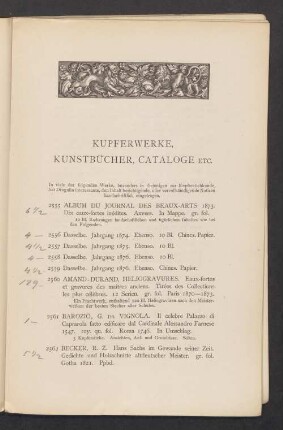 Kupferwerke, Kunstbücher, Cataloge etc