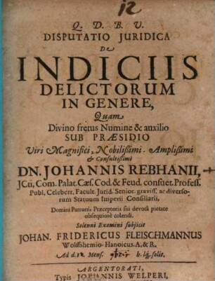 Disp. iur. de indiciis delictorum in genere
