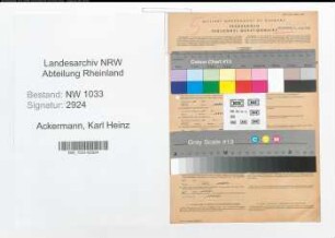Entnazifizierung Karl Heinz Ackermann , geb. 20.06.1920 (Schlosser)