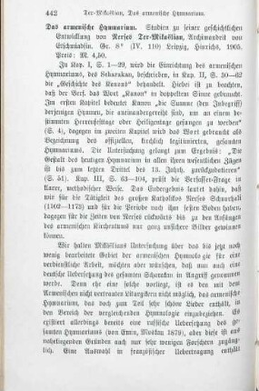 442-443 [Rezension] Ter-Mikaelian, Nerses, Das armenische Hymnarium