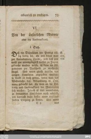 VI. Von der äußerlichen Materie oder der Ausdrucksart.