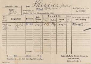 Rechnung vom 10. Juli 1919 (Gemeinde Riol)
