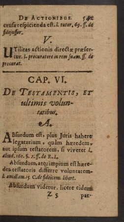 Cap. VI. De Testamentis, Et ultimis voluntatibus.