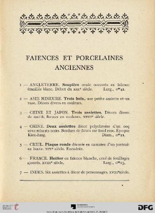 Faiences et Porcelaines Anciennes (Nr. 1-12)