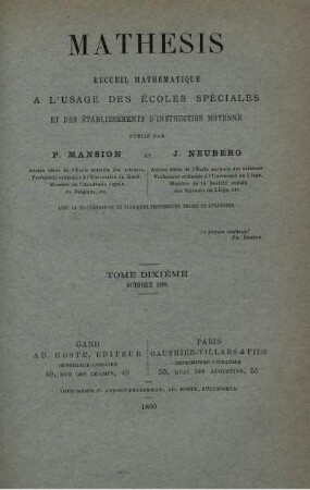 TOME DIXIÉME OCTOBRE 1890