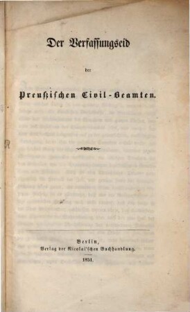 Der Verfassungseid der preußischen Civil-Beamten