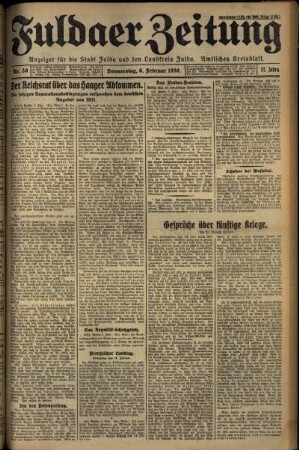 Erste Ausgabe vom Donnerstag, den 06. Februar 1930.