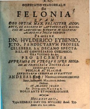 Disputatio Inauguralis De Felonia
