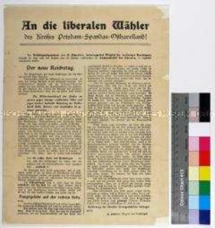 Erklärung des liberalen Reichstagsabgeordneten Karl Schrader über die Zusammensetzung des neuen Reichstages und über die liberale Taktik bei den Stichwahlen