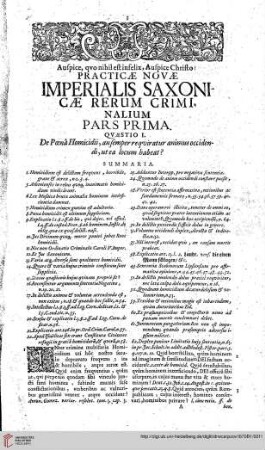 Pars Prima, Quaestio 1 De poena Homicidii