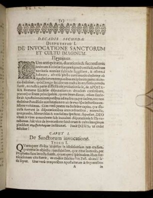 Disputatio I. De Invocatione Sanctorum Et Cultu Imaginum