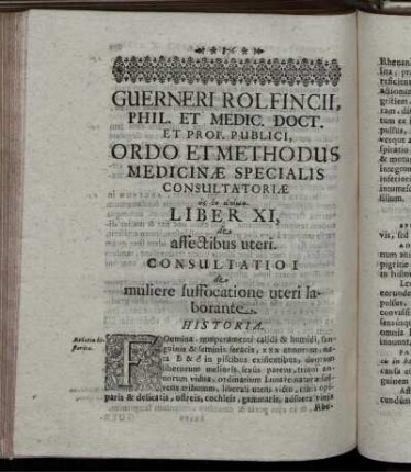 Consultatio I de muliere suffocatione uteri laborante