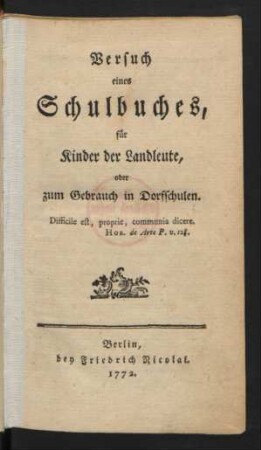 Versuch eines Schulbuches, für Kinder der Landleute, oder zum Gebrauch in Dorfschulen