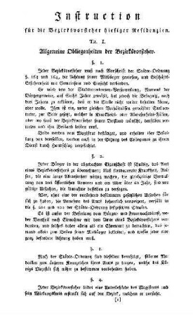 Instruction für die Bezirksvorsteher hiesiger Residenzien