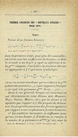 Premier Concoursdes "Nouvelles Annales" Pour 1899.
