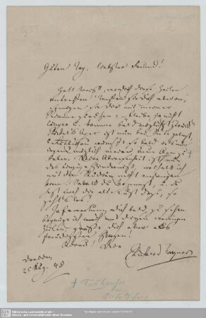 An Josef Aloys Tichatschek - Mscr.Dresd.Aut.1125 : Dresden, 25.07.1849