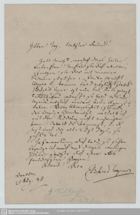 An Josef Aloys Tichatschek - Mscr.Dresd.Aut.1125 : Dresden, 25.07.1849