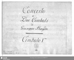 Concertos. Arr. - Mus.3356-O-15,2 : cemb (2) - D; Hob XVIII:11