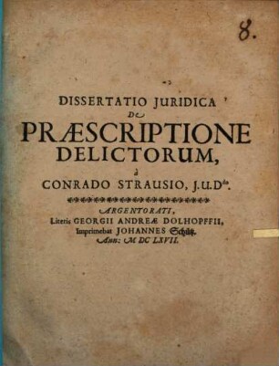 Diss. iur. de praescriptione delictorum