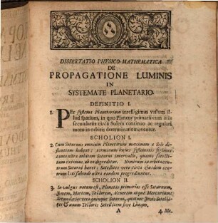 Disp. ... de propagatione luminis per systema planetarium