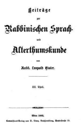 In: Beiträge zur Rabbinischen Sprach- und Alterthumskunde ; Band 3