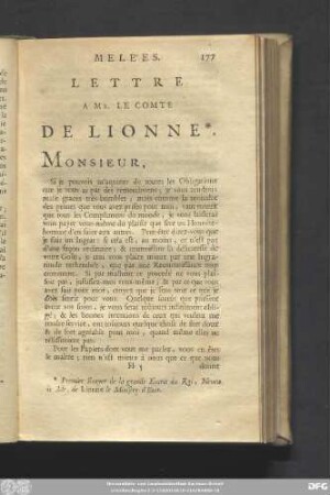 Lettre A Mr. Le Comte De Lionne.