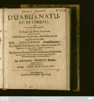 Disputatio Theologica De Duabus Naturis In Christo