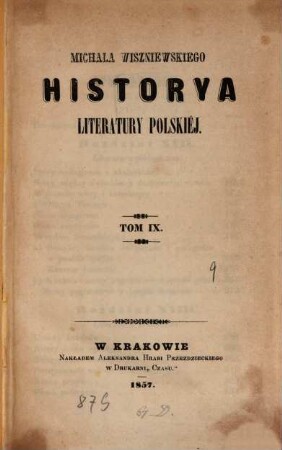 Historya literatury polskiéj. 9