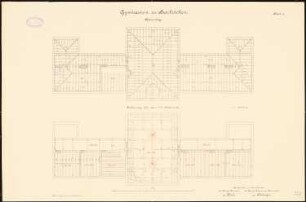 Gymnasium, Saarbrücken Klassenhaus: Balkenlage über 2. OG, Sparrenlage 1:100