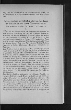 Laienvertretung im kirchlichen Aufbau Hamburgs im Mittelalter und in der Reformationszeit.