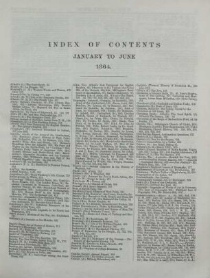 INDEX OF CONTENTS JANUARY TO JUNE 1864.