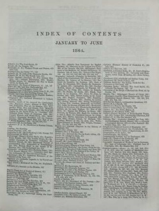 INDEX OF CONTENTS JANUARY TO JUNE 1864.