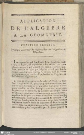 Application De L'Algebre A La Géométrie